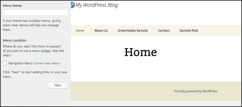 Click on next button in wordpress theme customizer