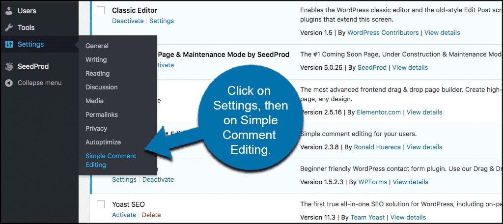 Haga clic en la configuración y luego en la edición simple de comentarios.