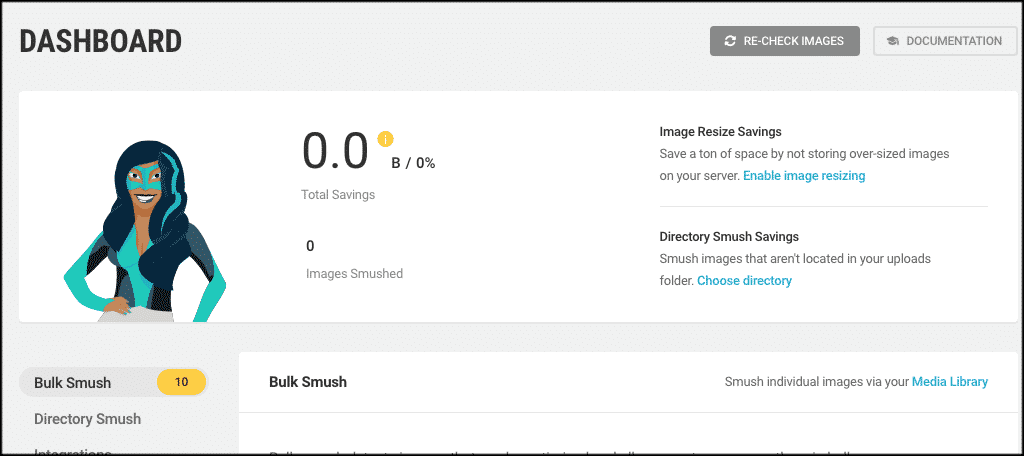 Smush wordpress image compression dashboard