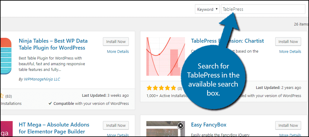 TablePress in WordPress