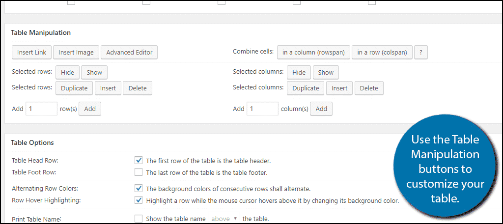 Table Manipulation Section