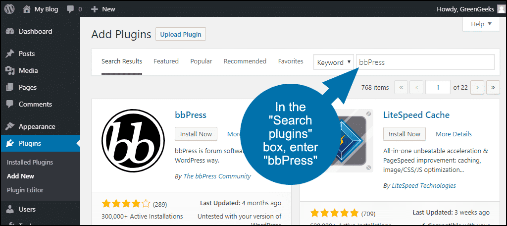search for the WordPress bbPress plugin