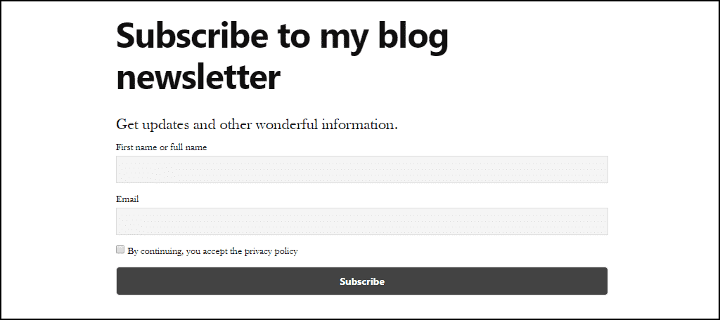 what the Newsletter form will look like in the site footer