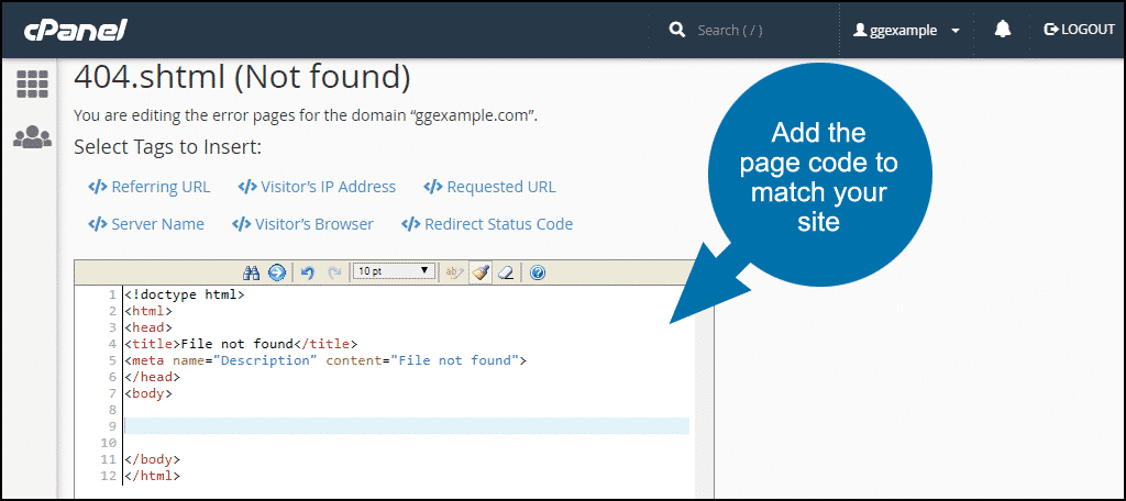 add the page code to match your site