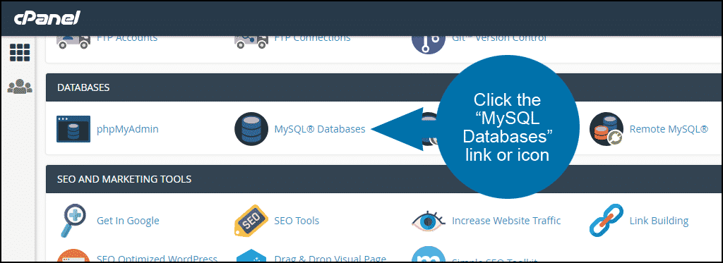click the "MySQL Databases" link or icon