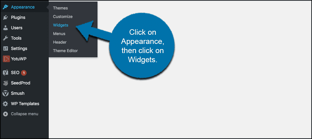 Haga clic en apariencia y luego en widgets