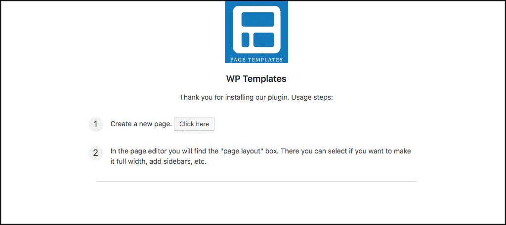 WordPress custom page templates setup screen