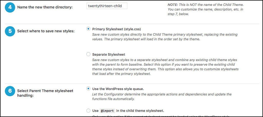 More wordpress child theme settings