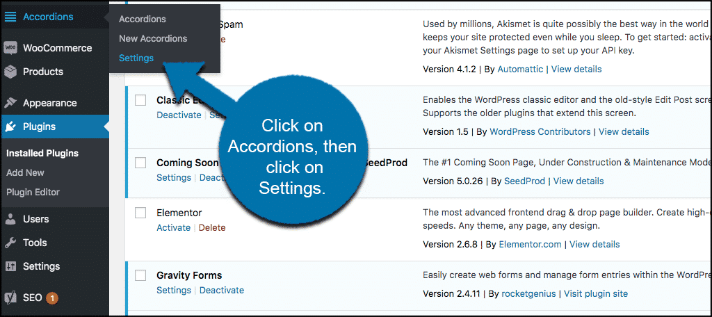 WordPress accordion plugin settings