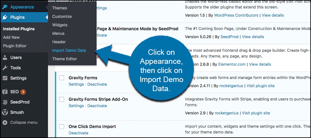 Click on appearance then demo data