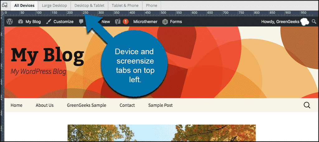Device and screensize tabs