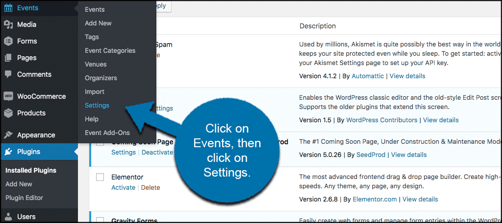 Click events then settings