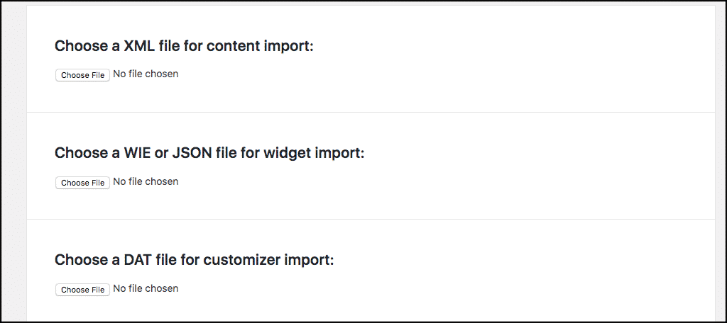 File types for wordpress demo content