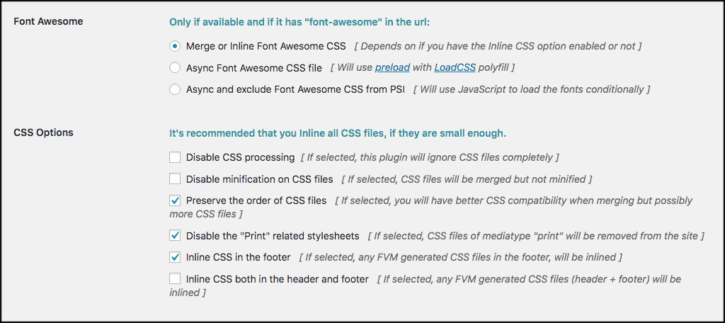 Font awesome and css options