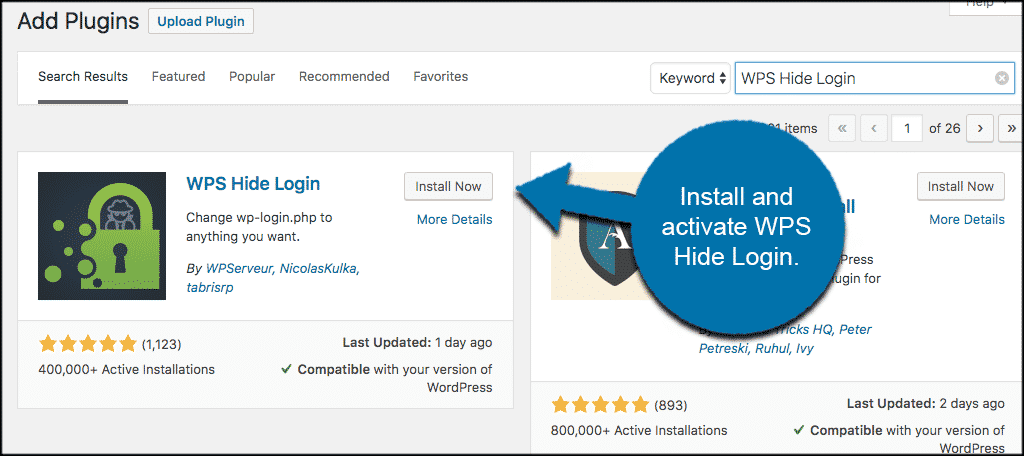 Install and activate the wps hide login plugin