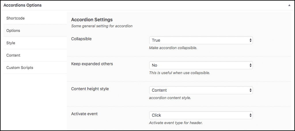 Accordion plugin options