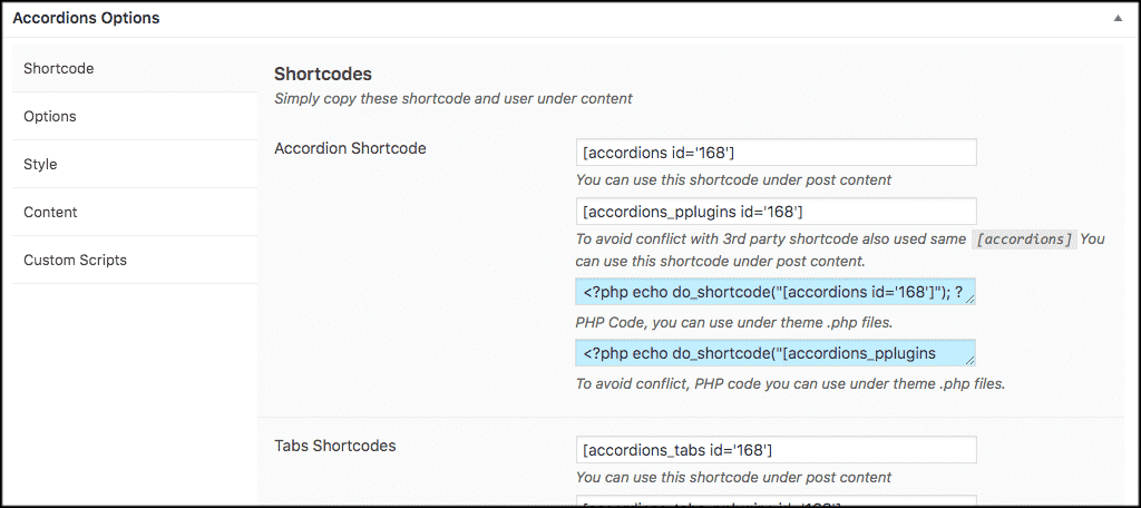 Accordion shortcodes