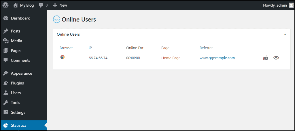 "Online Users" page