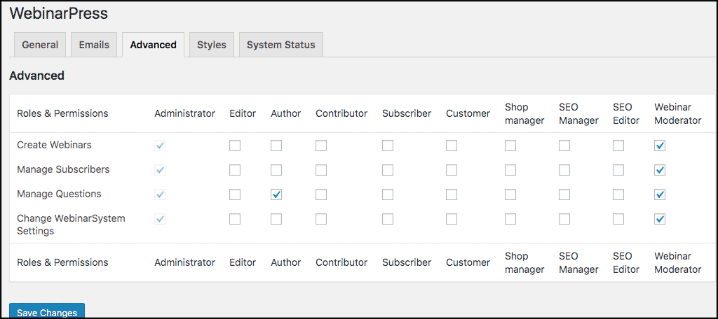 Advanced webinar settings