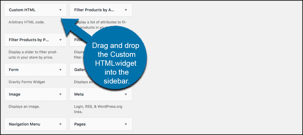 Drag and drop custom html widget