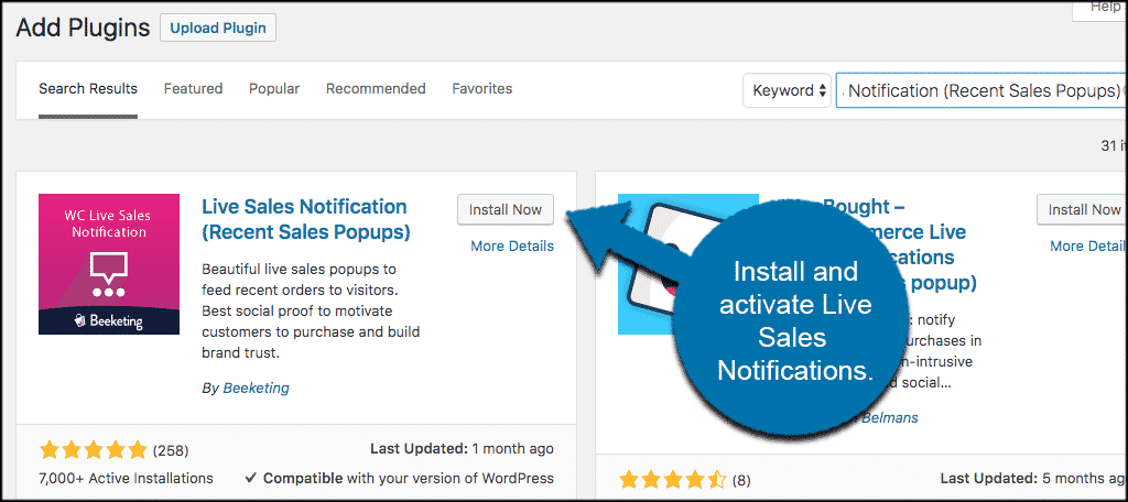 Install and activate live sales popup plugin