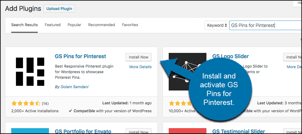 Install and activate pinterest wordpress gallery plugin