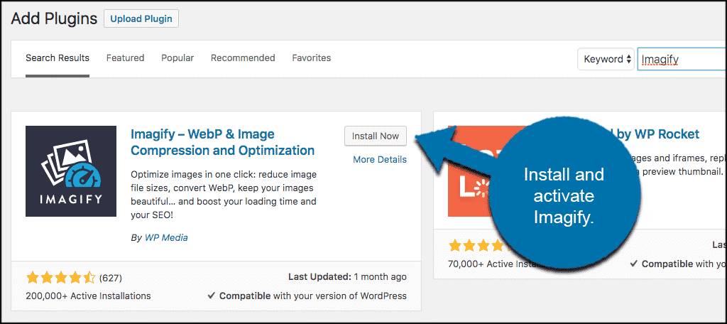 Instalar y activar el complemento de wordpress de imágenes webp