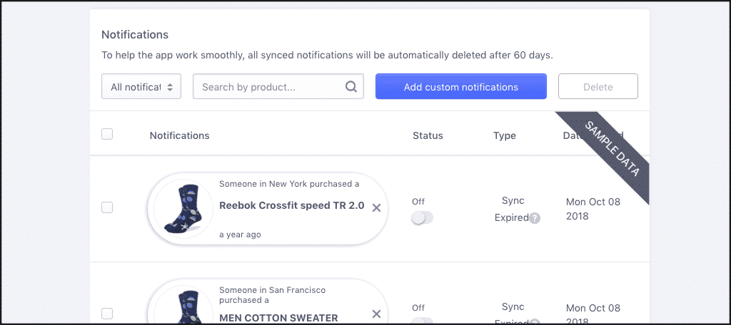 Notifications dashboard