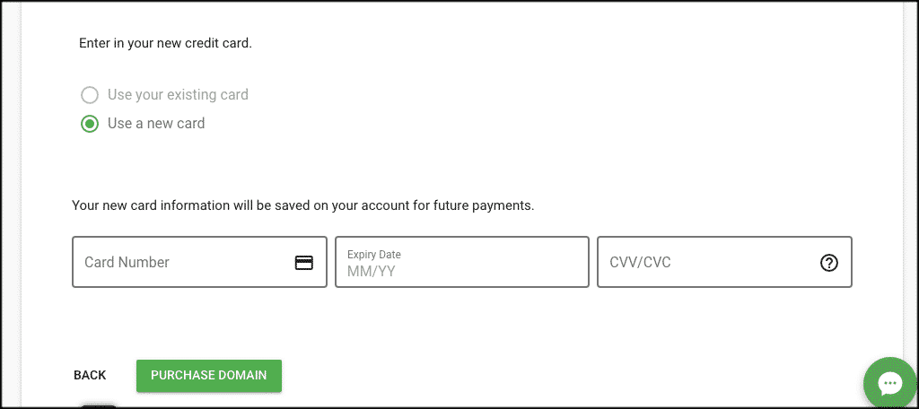 Buy a domain name payment information