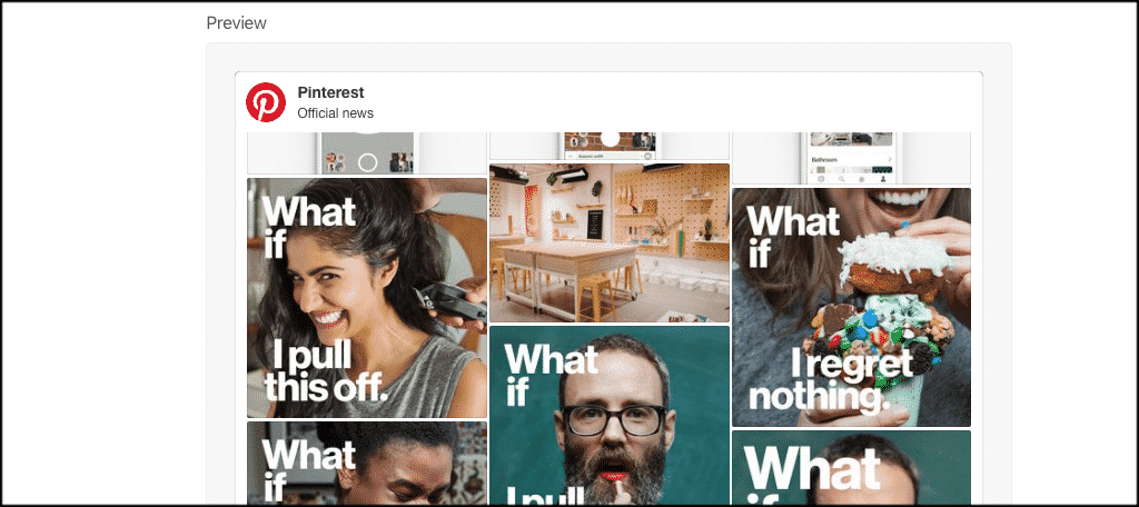 Pinterest gallery wordpress preview