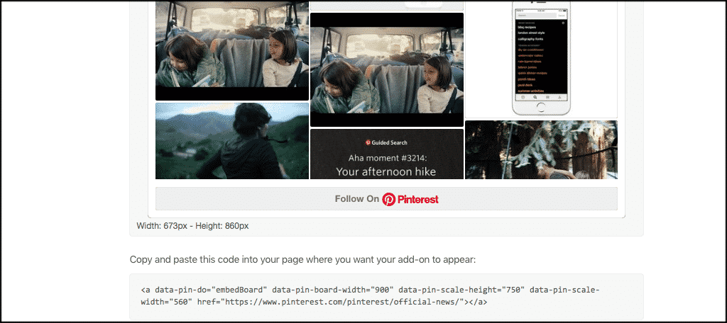 Pinterest wordpress gallery board code