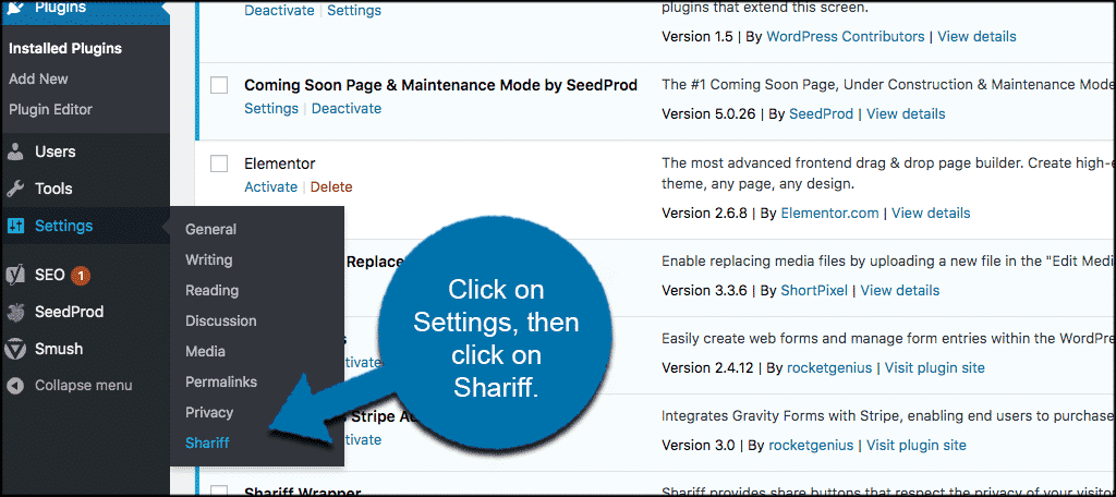 Haga clic en configuración y luego en shariff