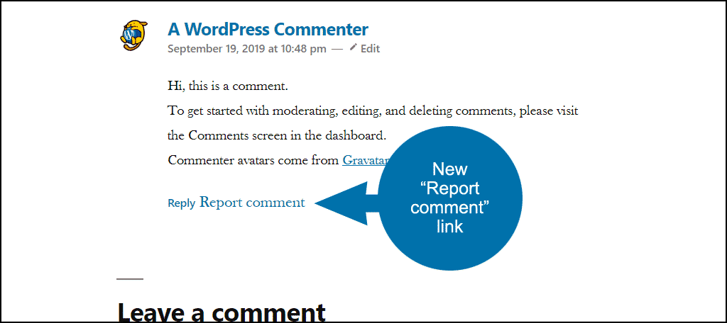 "Report comment" link