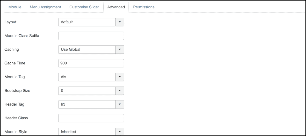 Advanced tab for slider