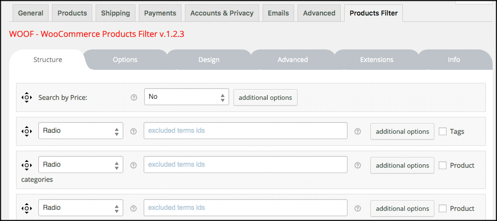 Click on products filter tab