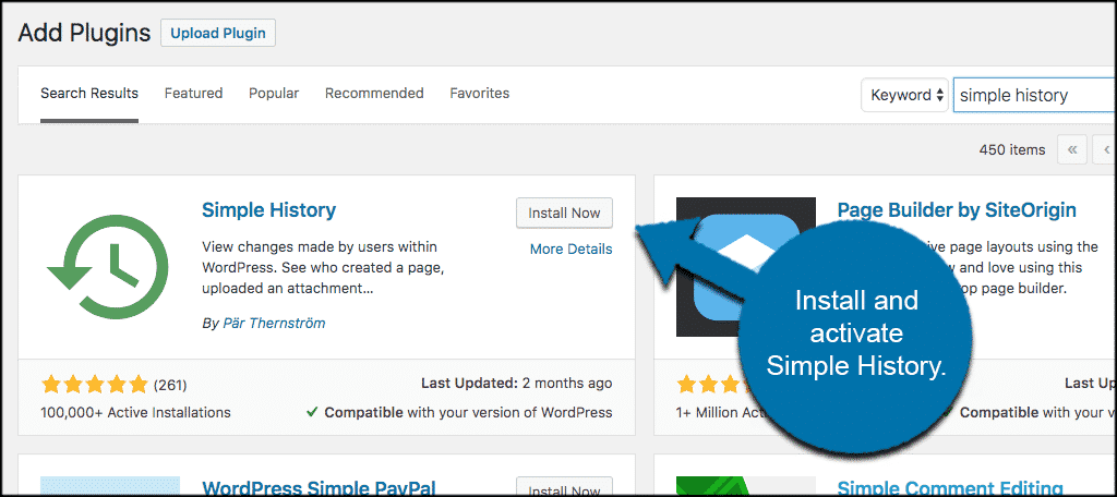 Install and activate user history in wordpress plugin