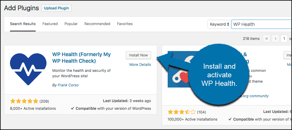 Install and activate wordpress health check plugin