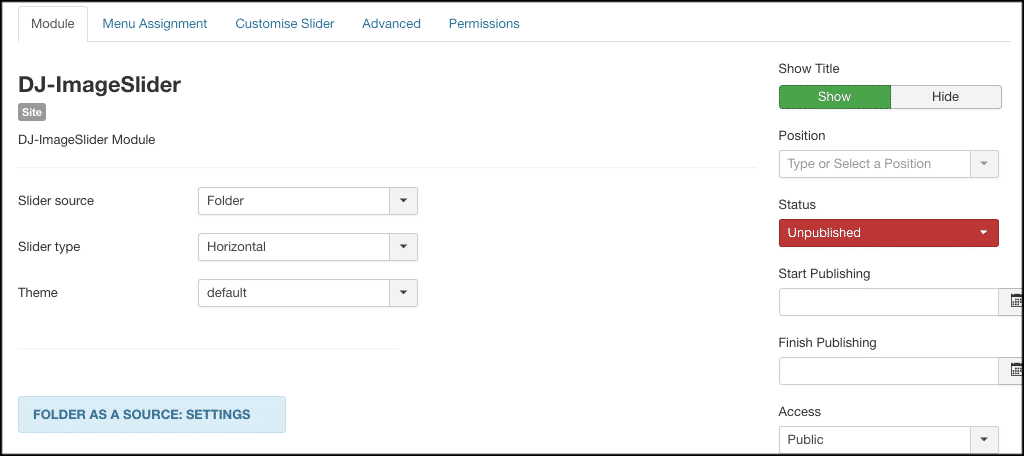 module area for image slider in joomla