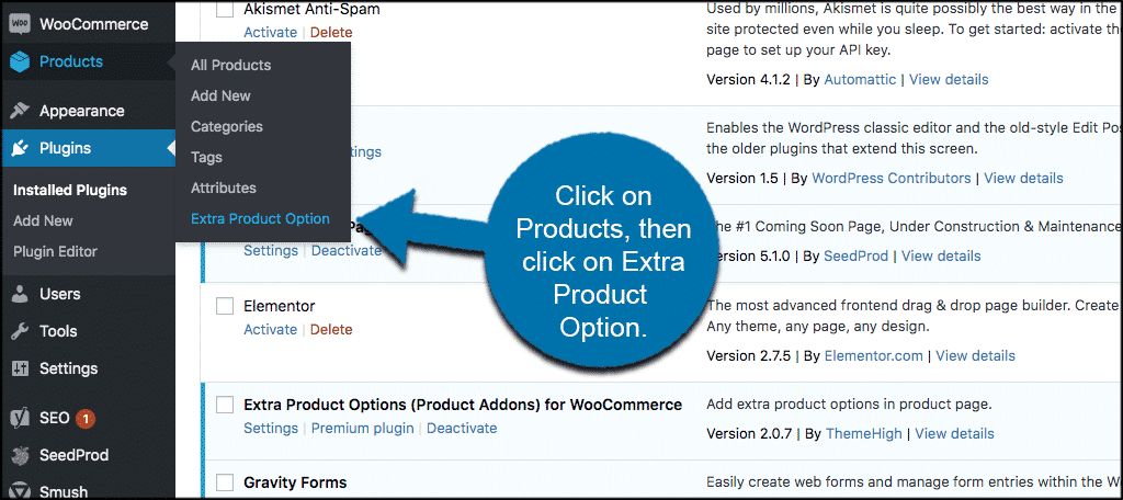 Haga clic en productos y luego en la opción de producto adicional