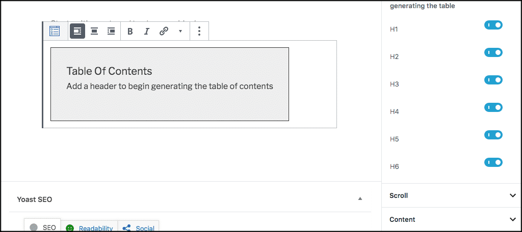 Table of contents block added