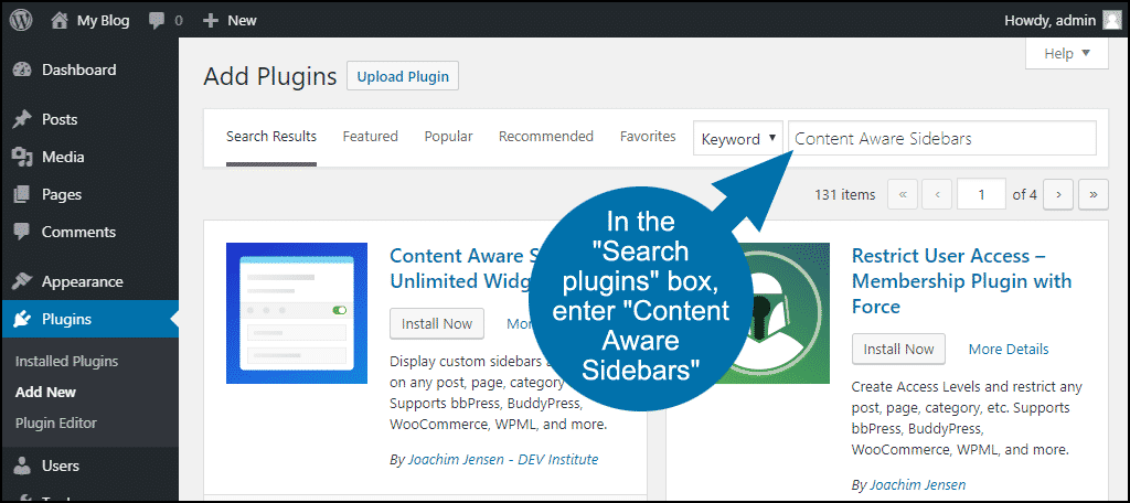 busque el complemento de barras laterales de WordPress Content Aware