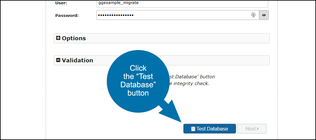click the "Test Database" button