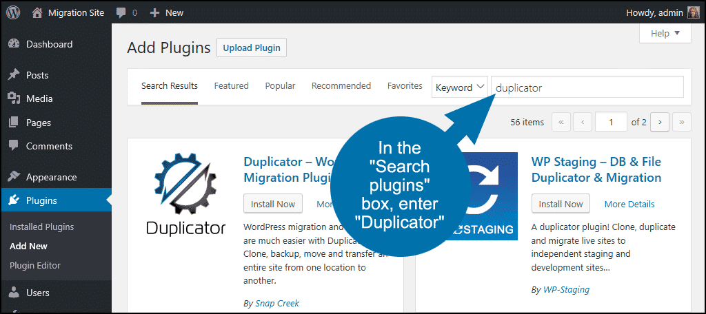 busque el complemento WordPress Duplicator