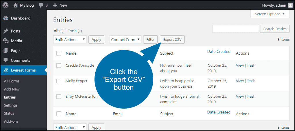 click the "Export CSV" button