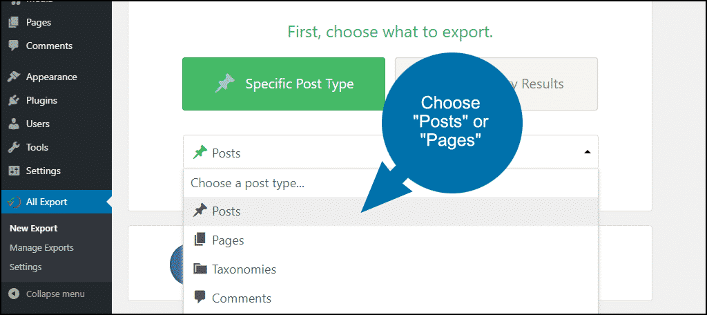 choose "Posts" or "Pages"