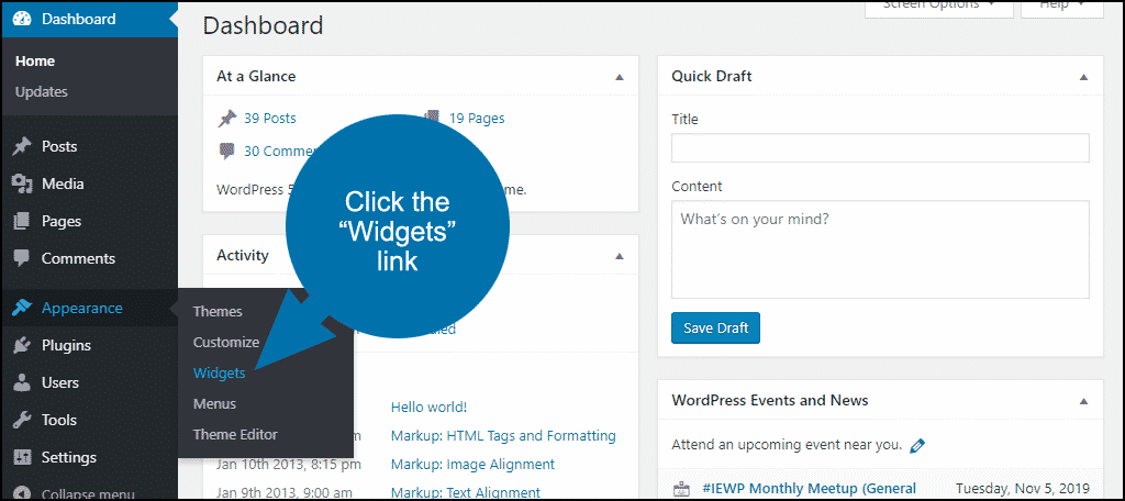 click the "Widgets" link