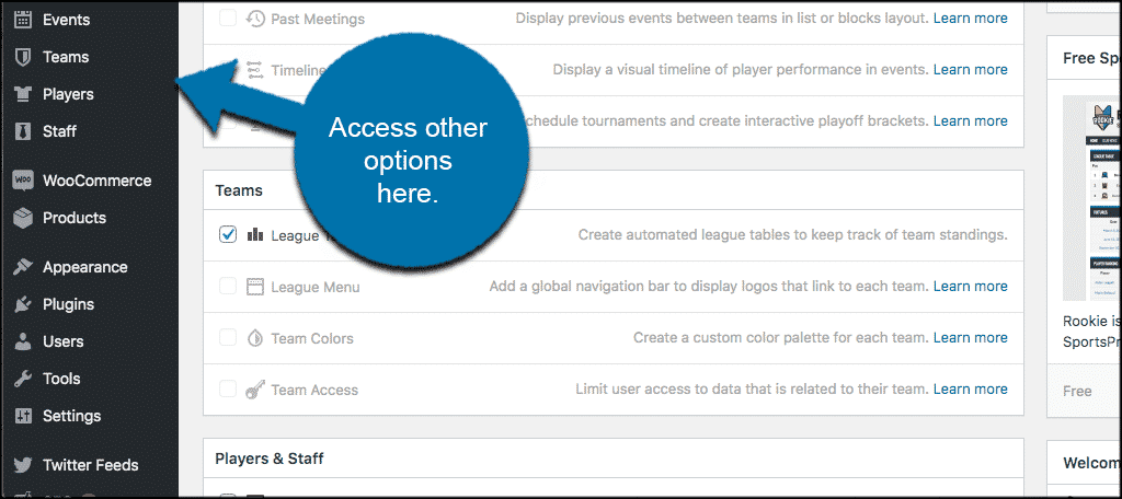 Access other options