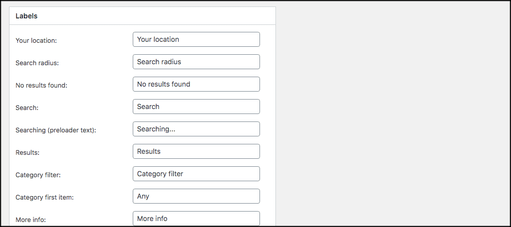 Label field for store locator wordpress plugin