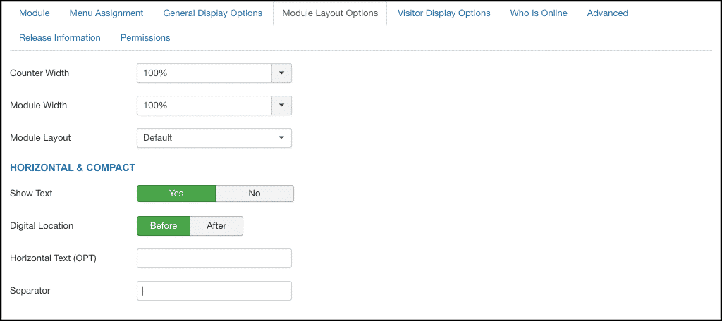 Joomla analytics module layout options