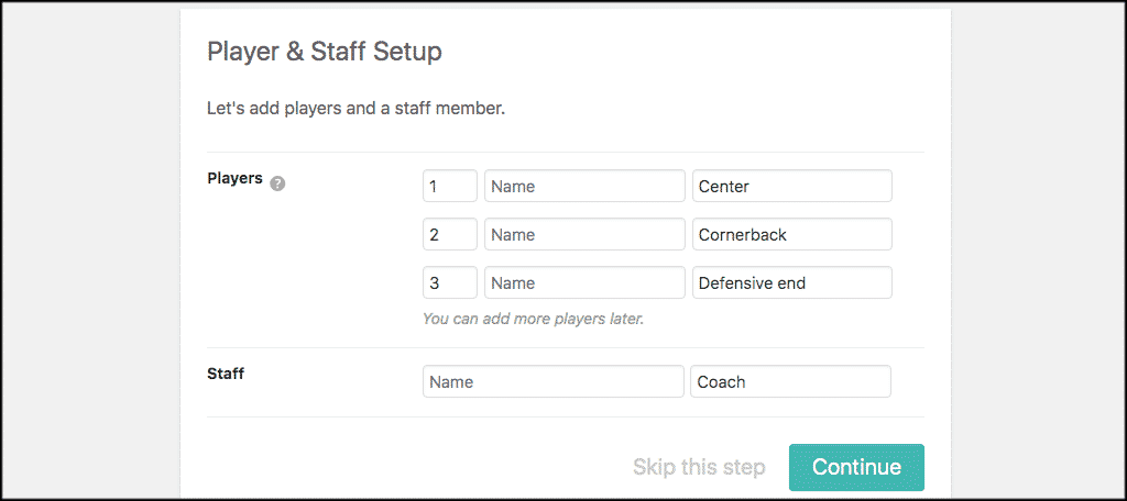 Players and staff tab